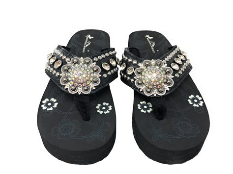 Montana West Women Flip Flops Wedged Bling Sandals Large Floral Concho