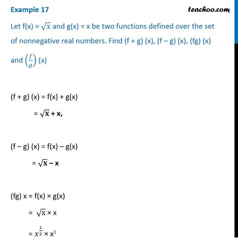 Example 17 Let F X Root X G X X Find F G Fg F G