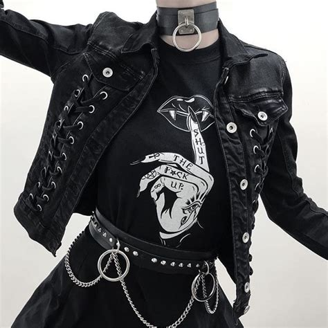 Shut The Fk Up Women Gothic Grunge Black T Shirt Aesthetic Witchcraft