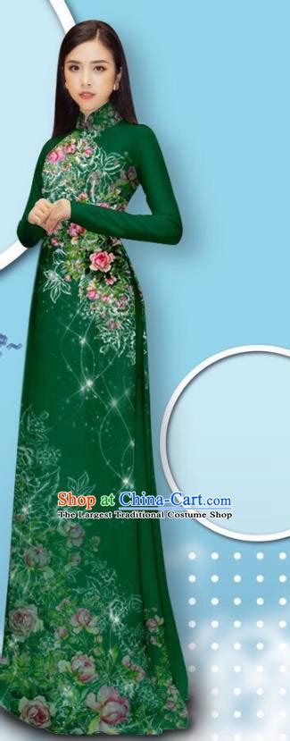 Custom Light Green Vietnamese Uniforms Traditional Ao Dai Dress And Pants Asian Vietnam