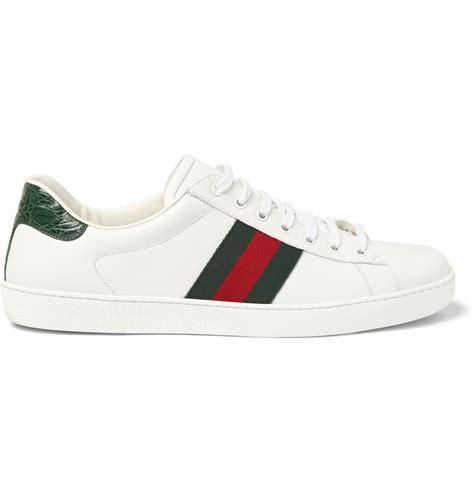Gucci Ace Crocodile Trimmed Leather Sneakers In White For Men Lyst Uk
