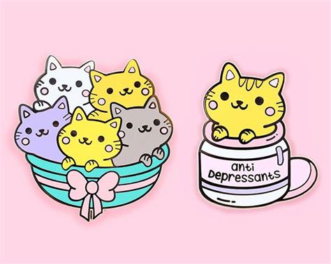 We Are Extinct Kawaii Kittens Enamel Pins Pin And Patches Iron On