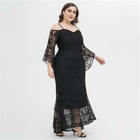 Plus Size Prom Dresses Black Lace Evening Gown With Sleeves Apricus Fashion Premiere Womens