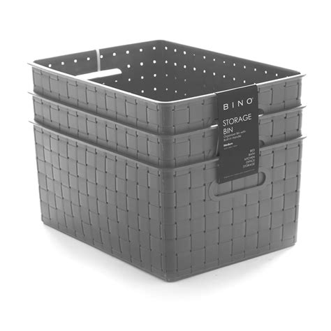 Bino Woven Plastic Storage Basket Medium 3 Pack Grey