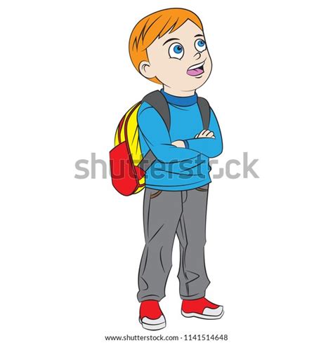Happy Cartoon Boy Go Back School Stock Vector Royalty Free 1141514648