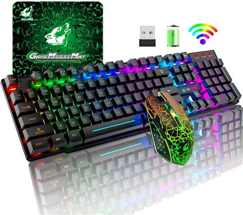 Wireless Gaming Keyboard And Mouse Combo With Rainbow Led Backlit