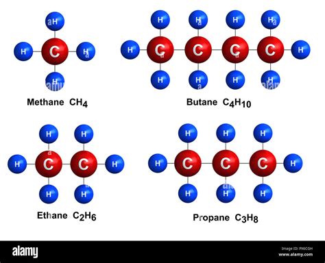 3d Render Of Molecular Structure Of Methane Butane Ethane And Propane