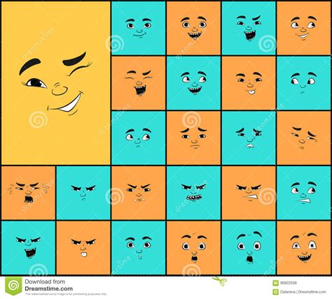 Cartoon Faces Expressions Vector Set Stock Vector Illustration Of