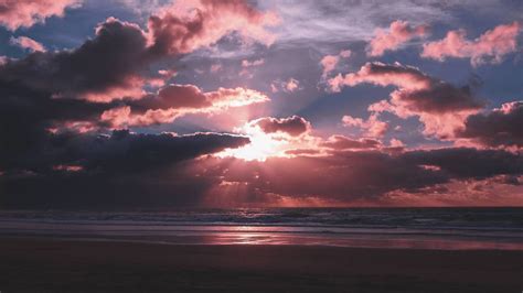 Wallpaper Pink Sunset Ocean Beach