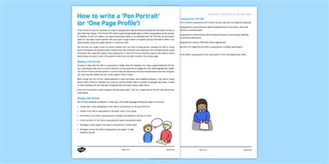 How To Write A Pen Portrait One Page Profile Guidance Sheet Pen Portrait