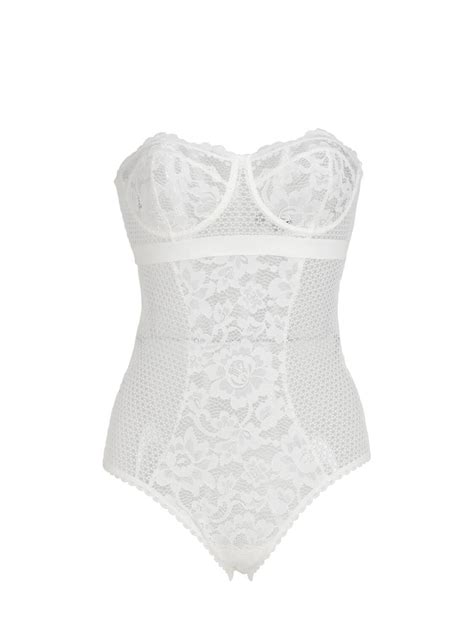 Else Lace Petunia Strapless Corset Bodysuit In Ivory White Lyst