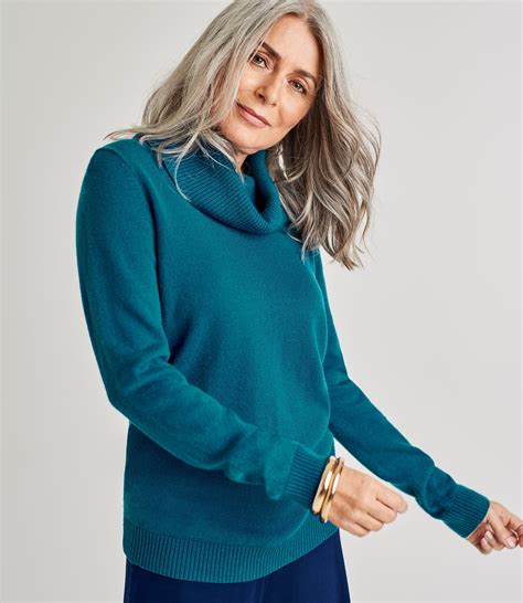 Midnight Green Womens Cashmere Merino Long Sleeve Cowl Neck Sweater