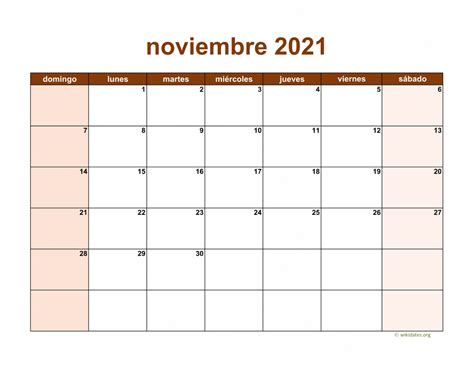 Calendario Noviembre 2021 De México