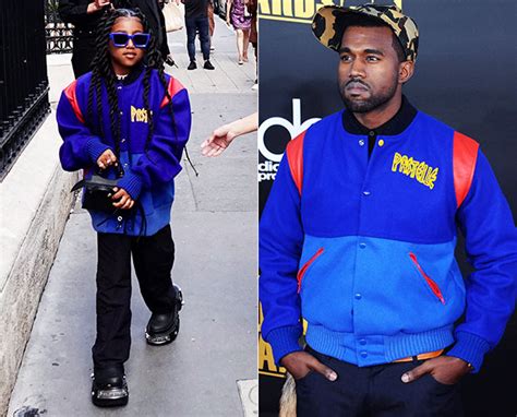 North West Wears Kanyes Blue Pastelle Jacket Photos Hollywood Life
