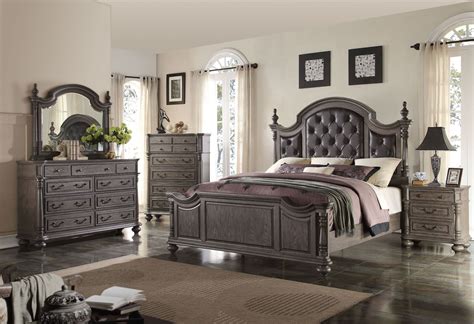 The modern design made with artistic array of angles features a beautiful white & light grey lacquer finish & a elegant leatherette headboard. Monticello Dark Gray Poster Bedroom Set from New Classic ...