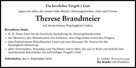 Traueranzeigen Von Therese Brandmeier Augsburger Allgemeine Zeitung