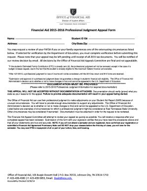 Fillable Online Etsu Financial Aid Professional Judgment