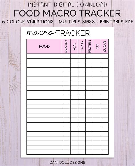 Macro Tracker Printable Food Journal Weight Tracking Food Etsy