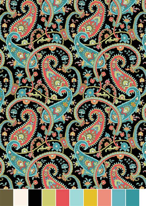 Rtc Fabrics 100 Cotton 44 Jet Jacobean Black Paisley Print Fabric By