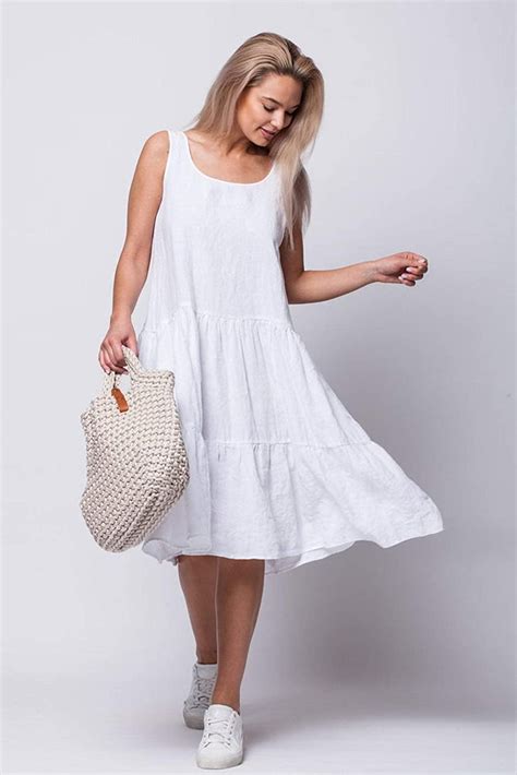 white linen dress daisy with pockets linen dresses for women summer dress pure linen 100