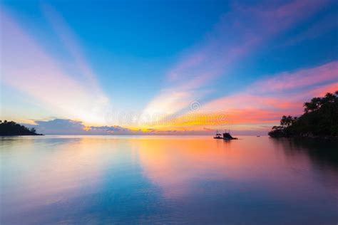 Breathtaking Colorful Sunset On Tropical Sea Thailand Stock Image