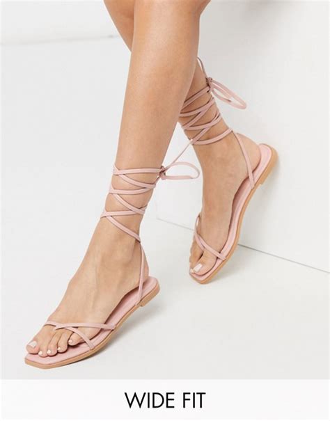 Raid Wide Fit Martha Strappy Ankle Tie Sandals In Blush Asos