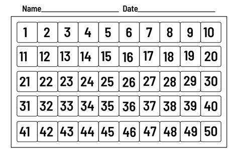 Printable Number Chart 1 50 Printable Numbers Number Chart Free