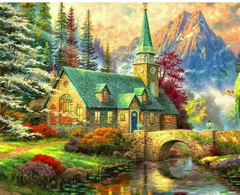 Paint By Number Kit Adults Acrylic Canvas Dogwood Chapel Thomas Kinkade