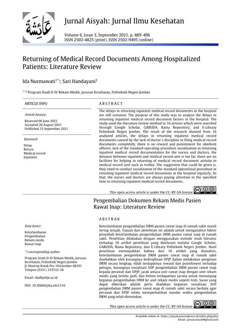 Pdf Returning Of Medical Record Documents Among Hospitalized Patients