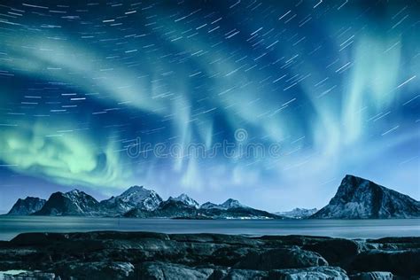 Northern Lights In Norway Stock Image Image Of Lofoten