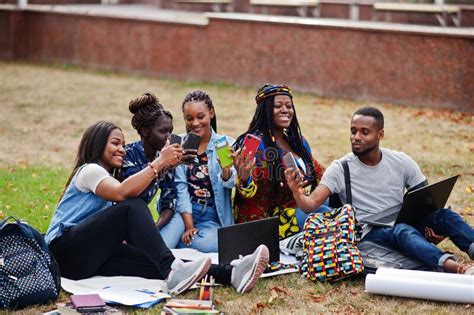 Group Of Five African College Students Spending Time Together On Campus