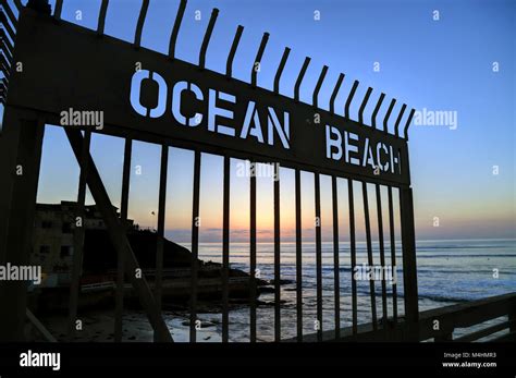 The Sunset Over The Ocean Beach Pier Near San Diego California Stock