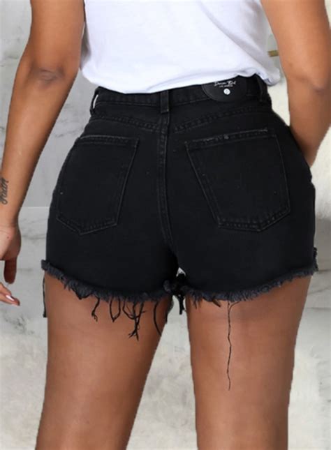 Wholesale Summer Sexy Fitted Black Ripped Denim Shorts Global Lover
