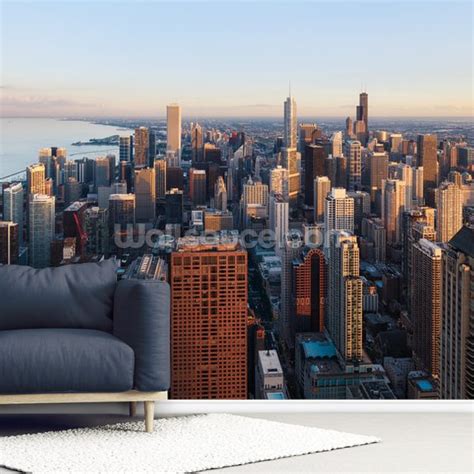 Chicago Skyline From Above Wall Mural Wallpaper Wallsauce Us