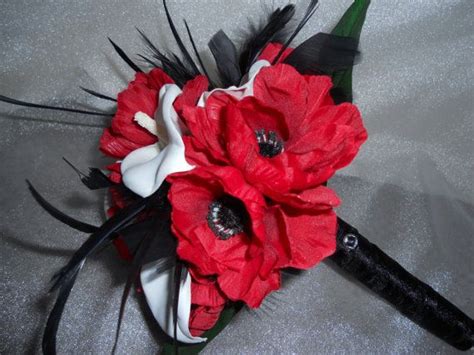 Red Bouquet With Black Feathers Prom Bouquet Flower Boquet Red