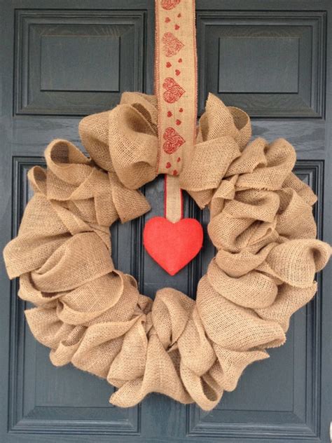 Items Similar To Valentines Day Burlap Wreath With Burlap Heart