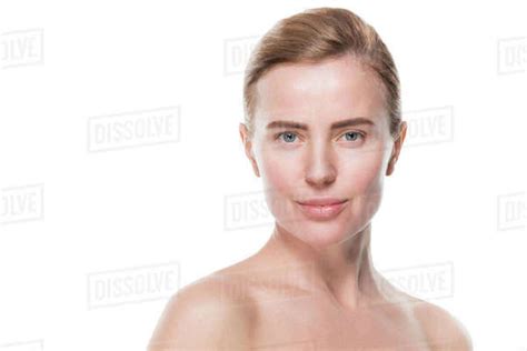 Attractive Female With Clean Skin Isolated On White Stock Photo