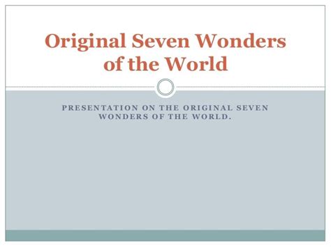Original Seven Wonders Of The World