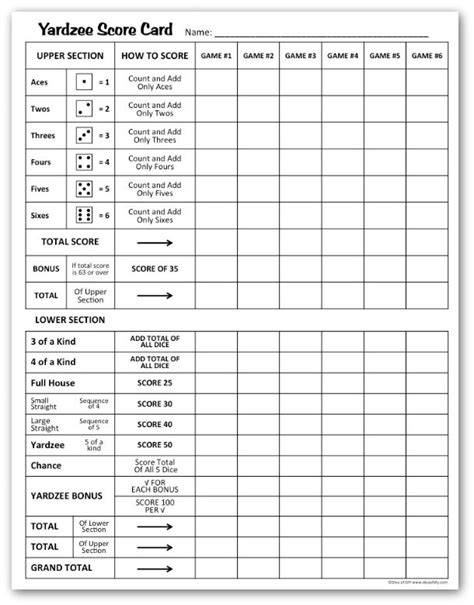 Yard Yahtzee Score Card Free Printable Printable Templates
