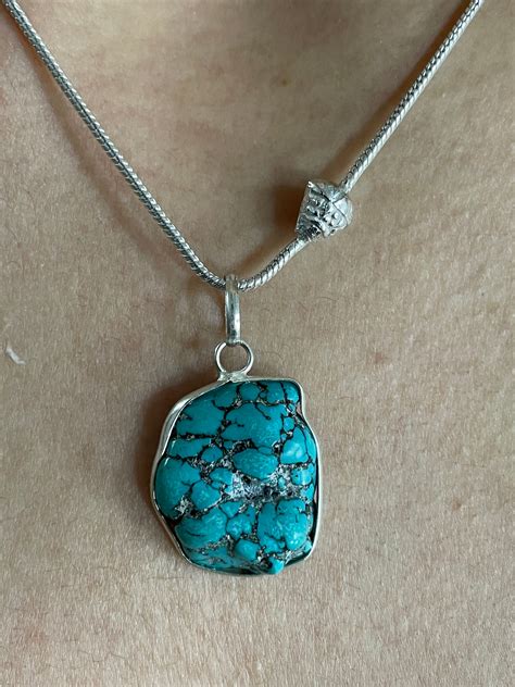 Turquoise Silver Necklace Sterling Silver Necklace Etsy