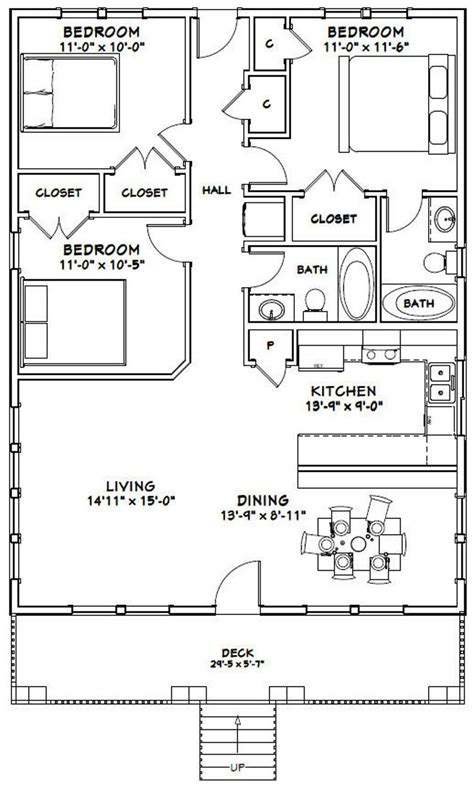 30x40 House 3 Bedroom 2 Bath 1200 Sq Ft Pdf Floor Etsy Small House