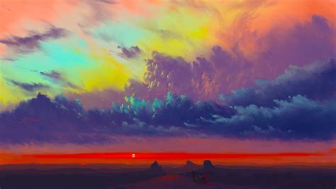 1235x338 Amazing Sunset Art 1235x338 Resolution Wallpaper Hd Artist 4k
