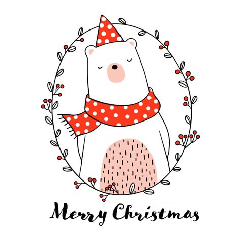 Check spelling or type a new query. Draw cute bear in wreath for Christmas day Vector | Premium Download