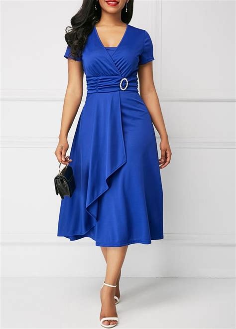 Elegant High Waist Midi Dress Royal Blue Dresses Blue Dresses Women