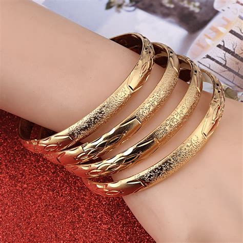 4pcs Gold Bangle For Women Gold Dubai Bride Wedding Ethiopian Bracelet