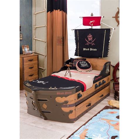 Cilek Black Pirate Captain Bed With Trundle Wayfair Pirate Ship Bed