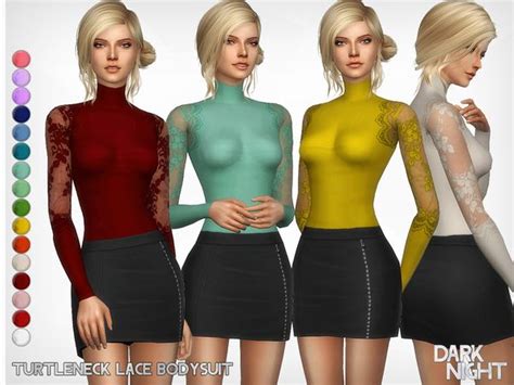 Darknightts Turtleneck Lace Bodysuit Sims 4 Clothing