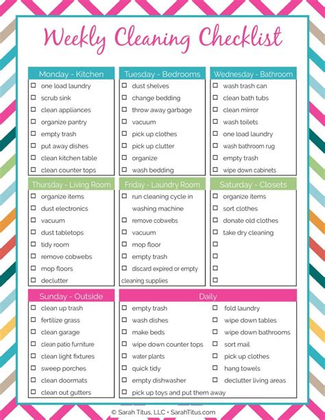 Printable Weekly Cleaning Checklist