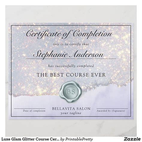 Luxe Glam Glitter Course Certificate Of Completion Zazzle Glam And Glitter Certificate Of