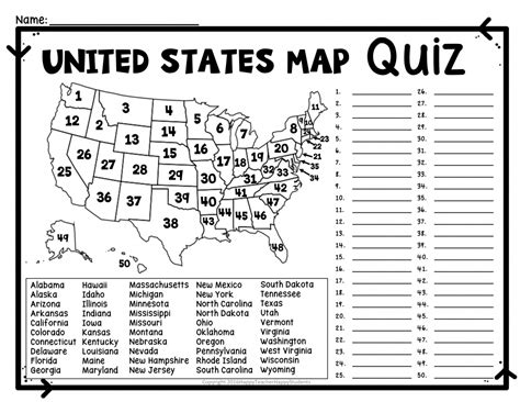 United States Map Quiz And Worksheet Usa Map Test With Practice World